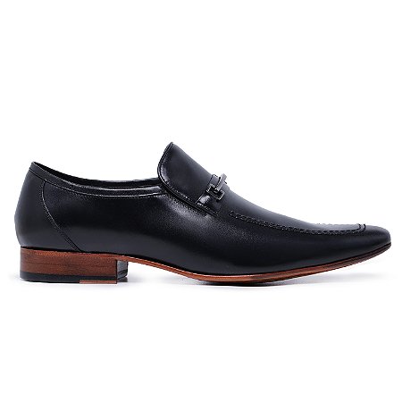 Loafer Social Fivela Couro Legitimo cor Preto, Ref: 125