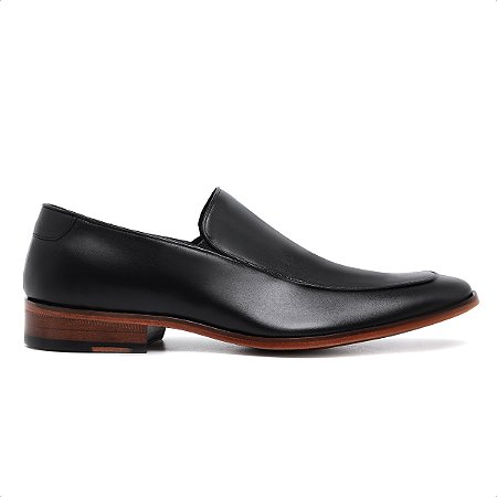 Loafer Social Liso cor Preto, Couro Legitimo Feito A Mão, Ref: 161