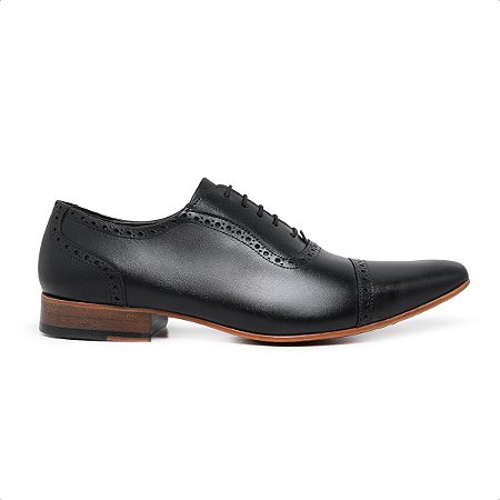 Brogue One Preto, Couro Legitimo Feito A Mão, Ref: 175