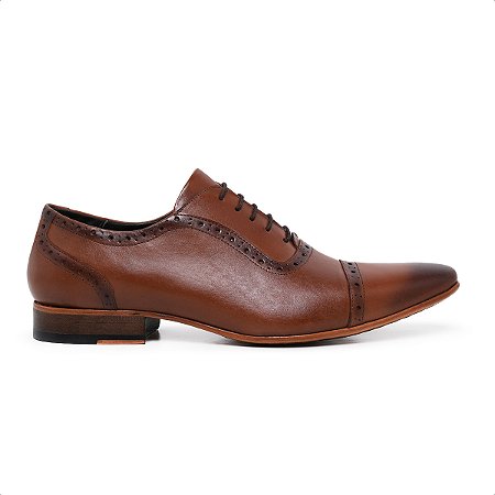 Brogue One Caramelo, Couro Legitimo Feito A Mão, Ref: 175