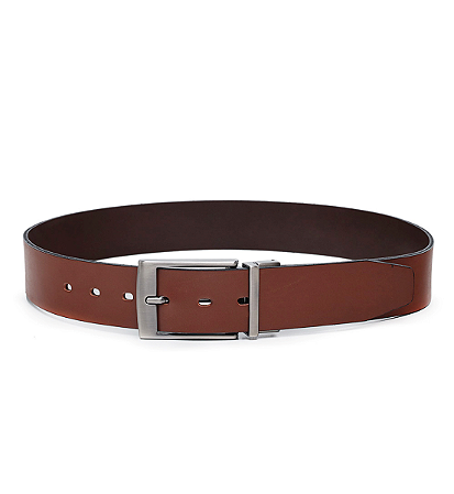 Cinto Masculino Dupla Face, Fivela Giratoria Couro Legitimo, Cor Preto e Caramelo, Ref: A010