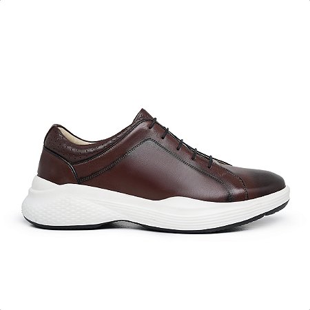 Tenis Sneaker Casual em Couro Premium Paulo Vieira cor Tabaco, Ref: 176