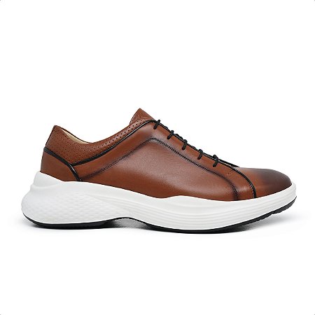 Tenis Sneaker Casual em Couro Premium Paulo Vieira cor Caramelo, Ref: 176