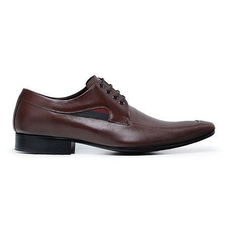 Derby Social de Amarrar cor Tabaco Detalhe Vermelho Couro Legitimo, Ref: 026
