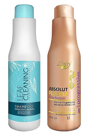 Kit Escova Progressiva Absolut Plastia Matizer + Shampoo Antirresíduo Leaf Cleaning Livity 1l