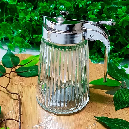 Porta Mel de Vidro e Aço Inox com Dosador 270ml - Euro Home