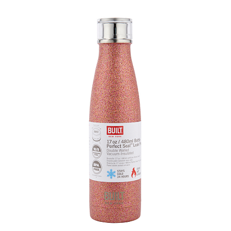 Garrafa Squeeze Inox 500 ml Rose Gold Glitter BUILT