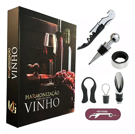 Kit Vinho Presente em Formato de Livro 5 peças