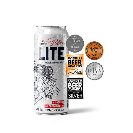 Cerveja Fürst Lite | Low Carb, Zero Açúcar, 100% Malte | 4,5% abv | 12 Latões 473ml | Premiada Internacionalmente