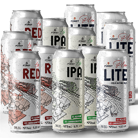 Kit Degustação Trio Fürst Lite — 3 Cervejas Sem Açúcar: Pilsen, Irish Red e IPA - 12 latões de 473ml