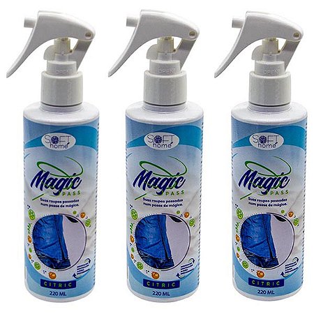 Desamassa Roupas em segundos Magic Pass Citric - Kit 3 unidades 220mL Spray