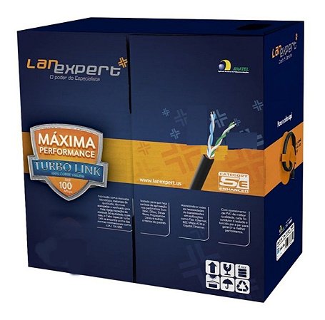 CABO DE REDE LAN EXPERT 2 PARES PRETO 100% COBRE CAT5E 305 MTS