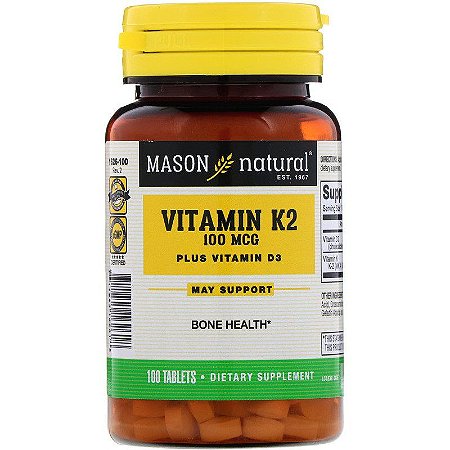 Vitamina K2 100 Mcg + Vitamina D3 1.000 Mason 100 Tablets Importada EUA