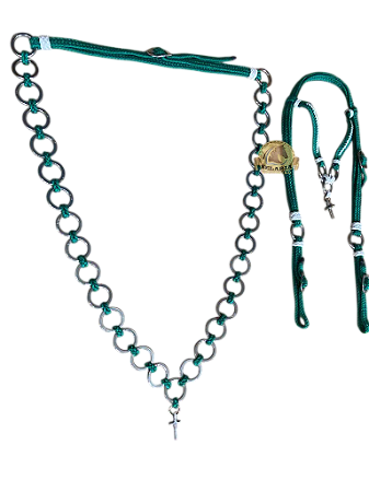 Cabeçada E Peitoral Inox Verde - SE187