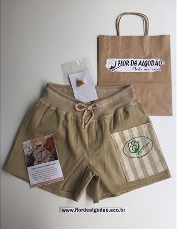 Short Algodão Verde Natural P bolso bordado