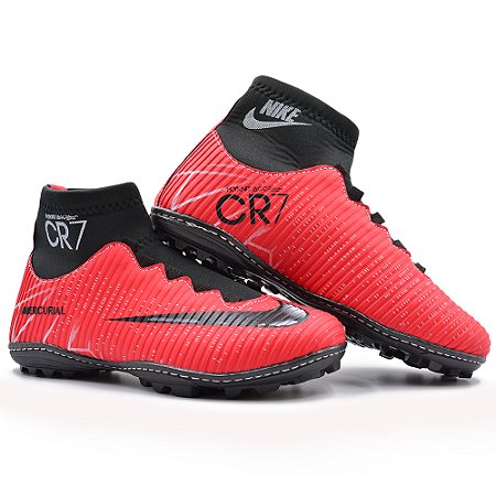 Chuteira Cano Alto Botinha Society Nike Mercurial Cristiano Ronaldo Cr7 -  Vermelho - Distribuidora de Calçados Isabela Shoes - Calçados Masculinos e  Femininos