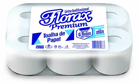 PAPEL TOALHA 100% CEL. VIRGEM BOBINA 19 GR C/ 6 X 200 M FLORAX PREMIUM