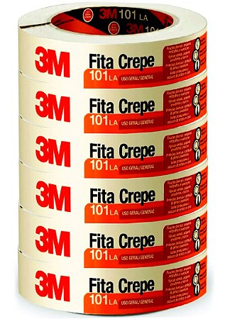 Kit 06 Fita Adesiva Crepe 101la 18mmx50m Marcação Pintura Artes -3m Melhor Custo Benefício