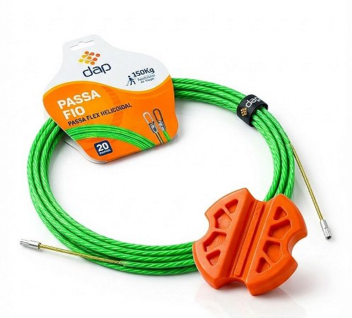 Kit Passa Fio Sonda Helicoidal Verde 20m + Garra Auxiliar Puxa Cabo