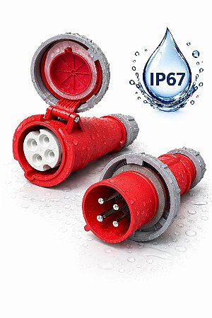 Kit Plug e Tomada Acoplador Industrial 32A 3P+T 6H 380V Vermelho Prova D'Água