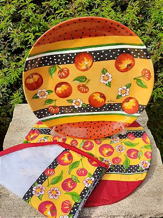 Prato de Porcelana+ Souplat de patchwork+ cobre bolo