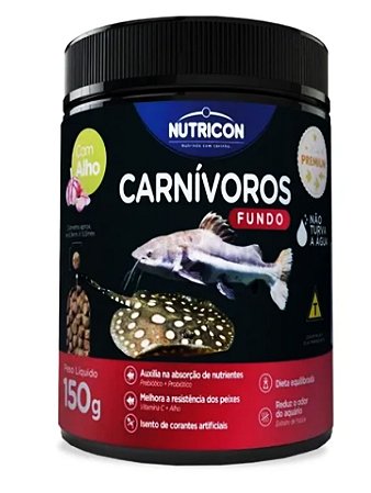 Ração P/Peixes Carnívoros de Fundo c/alho 150 g  Nutricon