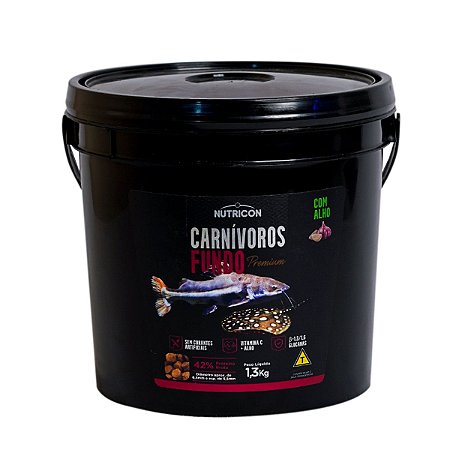 Ração P/Peixes Carnívoros de Fundo c/alho 1,3 Kg Nutricon
