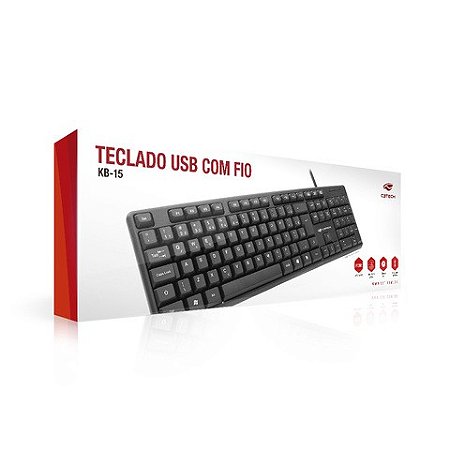 Teclado USB Padrão KB-15Bk Preto C3Tech