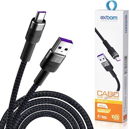 Cabo V8 Micro Usb 2.4A Turbo 1M Alumínio Exbom