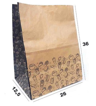 Saco Kraft Delivery Lanches 2 Cores 36x26x12,5 - 50 unidades