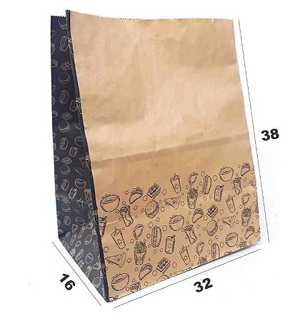 Saco Kraft Delivery Lanches 2 Cores 38x32x16 - 50 unidades