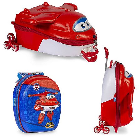 kit mochilete mochila com lancheira super wings jett com 3 rodinhas maxtoy  - Maxtoy a Mochilete que é quase um brinquedo