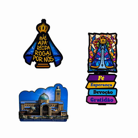 3 Imãs Geladeira Mural Nossa Senhora Aparecida MDF 3D 01