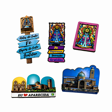 5 Imãs Geladeira Mural Nossa Senhora Aparecida MDF 3D 04