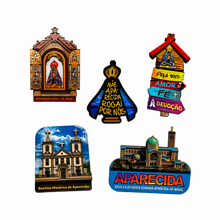 5 Imãs Geladeira Mural Nossa Senhora Aparecida MDF 3D 05