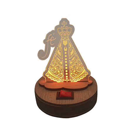 Luminária MDF N. Senhora Aparecida Fé Amarela P