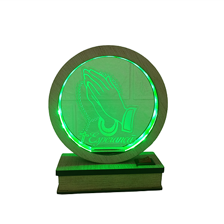 Luminária MDF Mãos Juntas Esperança Verde G