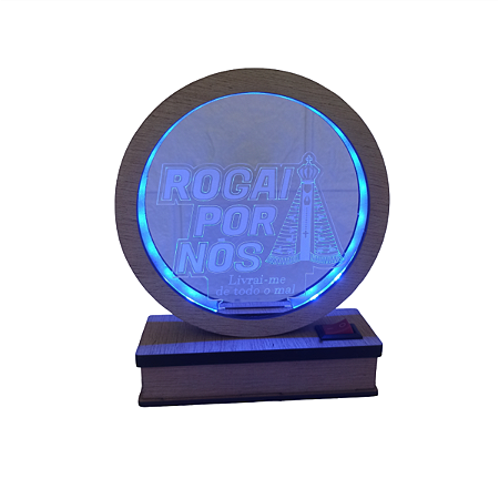 Luminária MDF N. Senhora Aparecida Rogai Por Nós Azul G