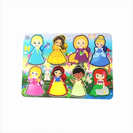 Jogo de Encaixe Infantil Brinquedo Educativo MDF - Princesinhas 8pçs