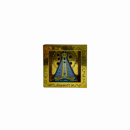 Imã Geladeira Mural Aparecida Dourada Pequena MDF 3mm