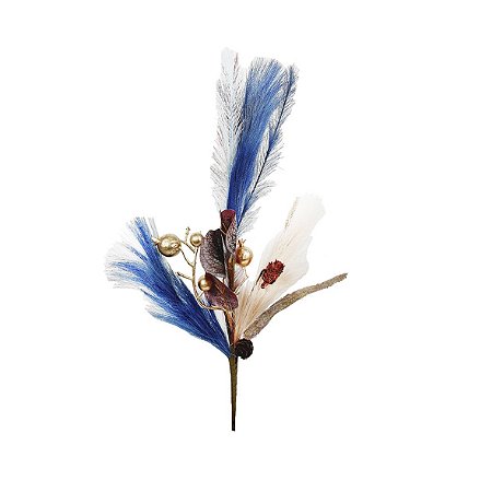 Galho Decorativo - Plumas e Berry/ Azul