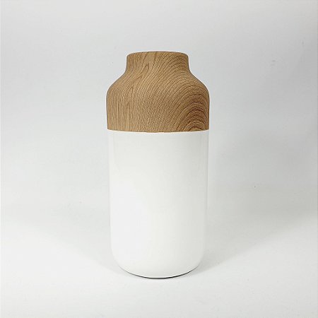 Vaso de Cerâmica - Branco/Madeirado