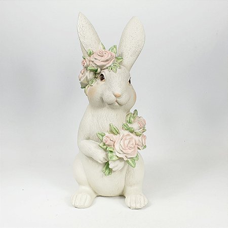 Coelha em Resina - Flores Rosa