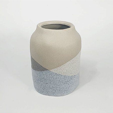 Vaso de Cerâmica Texturizado Azul/Cinza - 11,5cm x 15cm