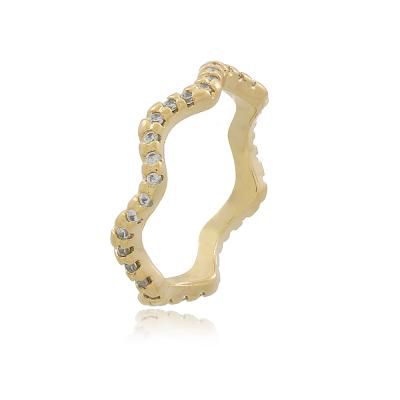 Anel Waves Fino Cravejado Dourado