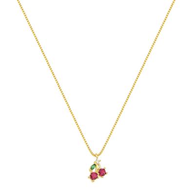 Colar Infantil Cerejinha Pedra Dourado