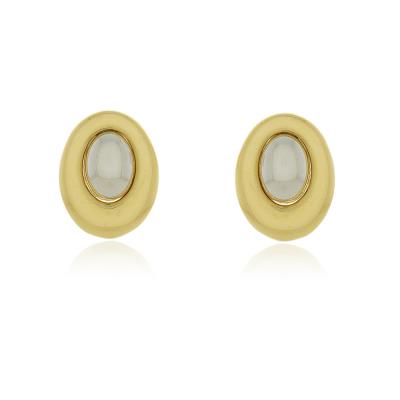 Brinco Dois Banhos Oval Bco-Ama