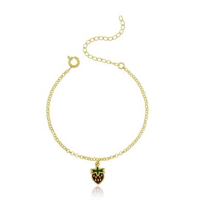 Pulseira Infantil Resina Morango Dourado