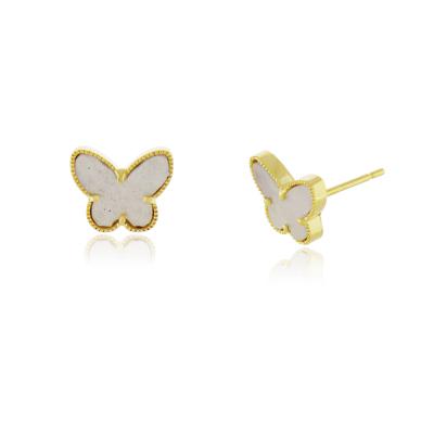 Brinco Borboleta Branco Dourado
