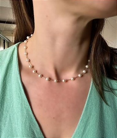 Choker Pérolas Dourado